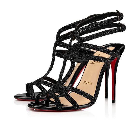 Christian Louboutin NIB Renee Glitter 100 Black Ankle Strap Heels Sandals 39.5 - Picture 7 of 7